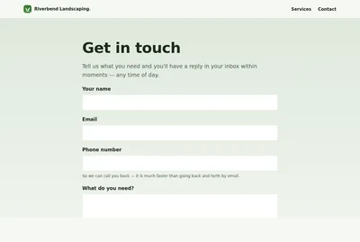 The same example site's contact page, with the lead form the automation answers.